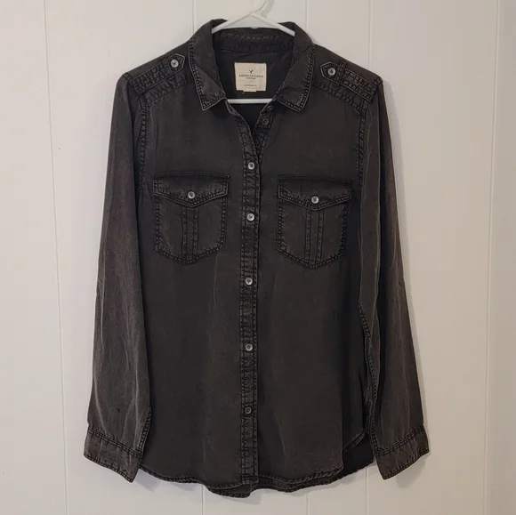 American Eagle Outfitters Black Button Down Shirt - Picture 8 of 9